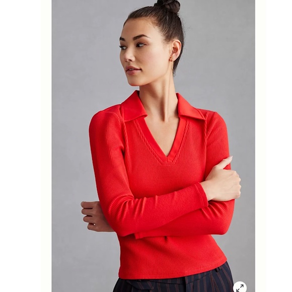 Anthropologie DOLAN Ribbed V-Neck Top in Red. Size Small. NWOT - Picture 2 of 4